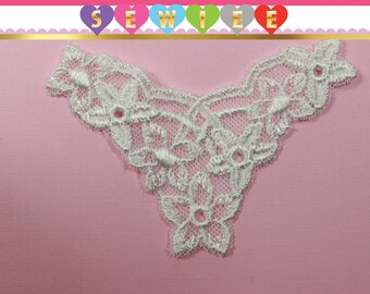 3pcs Tulle Applique Lace|White Embroidered Floral Design|V Shaped|Floral Lace Applique|Lace Inserts Insert Lingerie Craft Supplies Sewing