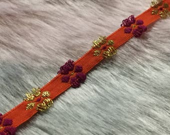 5yds 1/4"W Multi Color Orange Ribbon Trim|Flower Ribbon|Orange Embroidered Ribbon|Colorful Decorative Woven Ribbon Tape Sewing Supply