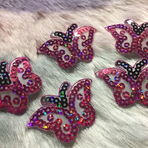 5pcs 1.75x1.25&quot; IRON ON Magenta Pink Butterfly w/Sequins Applique Appliques|Sequin Butterfly Patch Butterflies Craft DIY Sewing Supply v100