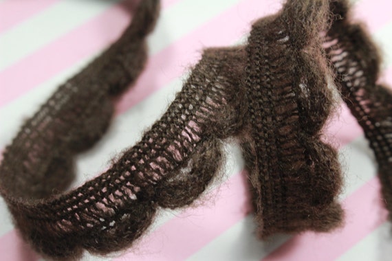 5 Yards~Brown Mohair crochet w// sequin Trim~Craft