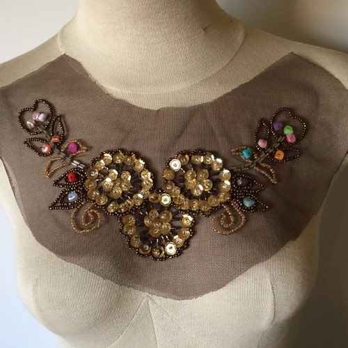 Multi Color Floral Perled Applique w/ Sequins & Perles sur Tulle pour Corsice Collier Encole Motif Embellissement DIY Fournitures Couture v1010 b4