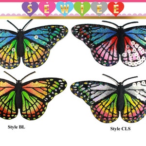 1pc 6-3/4&quot;x3-1/2&quot; Large Butterflies Iron On Embroidered Patch Applique Badge|Butterfly Applique|Butterfly Iron On Patch|MONARCH BUTTERFLIES