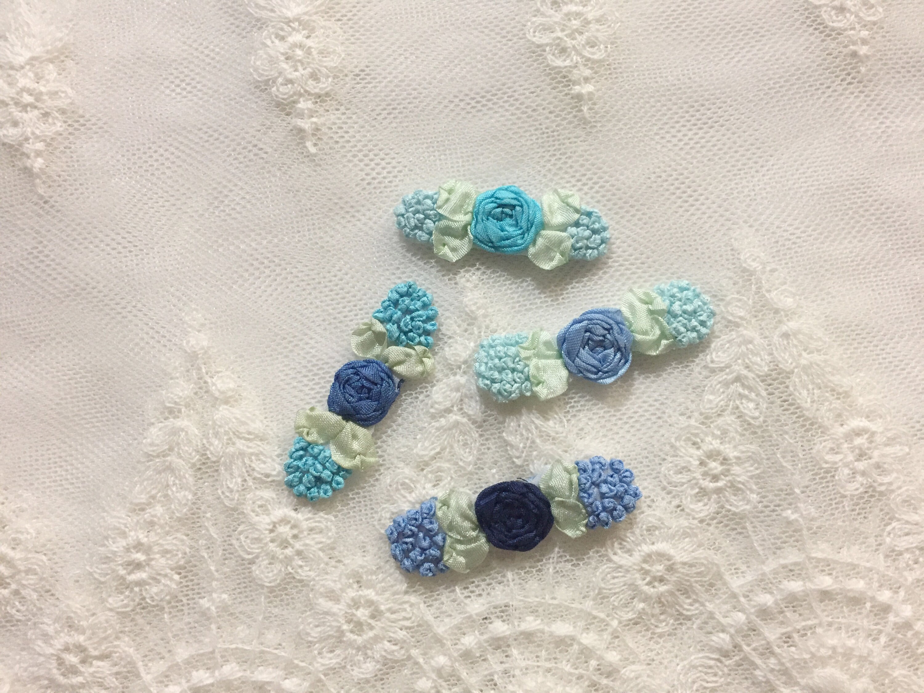2pcs Vintage Turquoise Blue Navy Blue Light Blue Ribbon HAND ...
