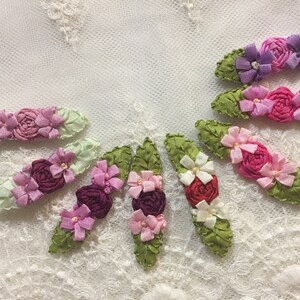 2pcs Vintage Wine Rose Mauve Pink Red Ribbon HAND Embroidered Ribbon Work Rosette Spider Rose Daisy Flower Applique|Ribbonwork Roses Craft