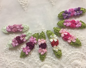 2 pièces vintage vin rose mauve rose rouge ruban brodé à la main rosace araignée rose marguerite appliques | ruban roses artisanat