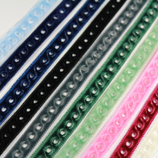 1yd 3/8" Non Stretch Velvet Ribbon Trim - Baby Blue|Navy Blue|Blue|Black|Teal |Green|Pink|Burgundy|Ivory|White Velvet Trim Laser Cut Velvet