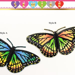 3&quot;x1.5&quot; Multi Color Iron On Butterflies Embroidered Patch, Iron-On Butterfly Applique Embroidery, Colorful Butterfly Rainbow Craft Supply