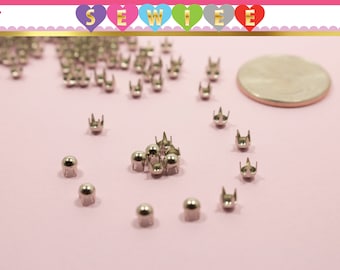 150pcs 3mm 4-Prong Shiny Silver Round Dome Nailhead,  Domed Nail head Studs  DIY Studs Multi-Prong Leather Craft Applique