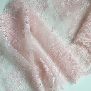 10&quot; Light Pink French Calais Stretch Lace Trim w/Scalloped Edge|Wide French Stretch Lace Trim|Elastic Lace Trim Floral Pattern for Lingerie