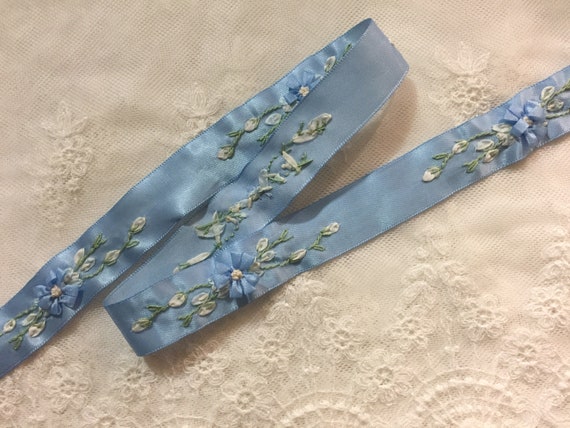 VINTAGE 7//8/"or 1.5/" FRENCH RIBBON OMBRE 1yd AQUA BLUE GREEN Made in France