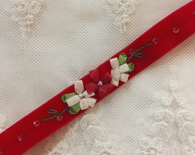 5/8 Red Hand Embroidered Velvet Ribbon W/flowers & - Etsy