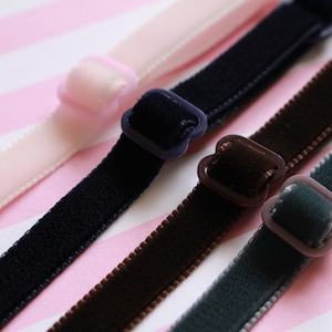 3/8&quot; Sew-In Brown, Light Pink, Navy Blue, DarkTeal NON-STRETCH Velvet Bra Straps with NO End Hooks, Adjustable Bra Strap for Lingerie Supply