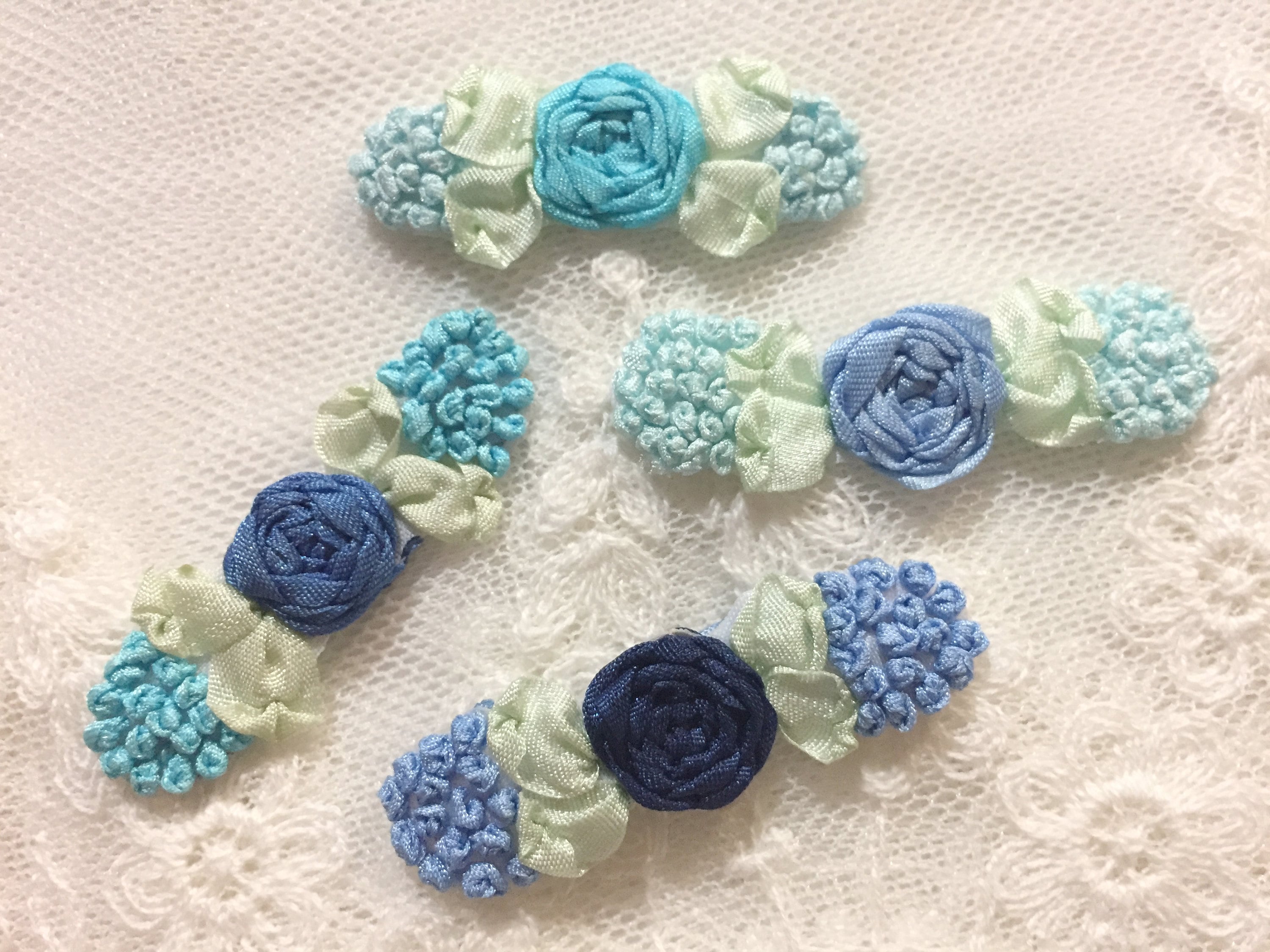 2pcs Vintage Turquoise Blue Navy Blue Light Blue Ribbon HAND ...
