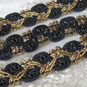 1/2&quot; Wide Black Metallic Gold Braid Trim, Braided Trim, Looped Gimp Braid Trim, Decorative Braid Trim Passementerie for DIY Crafting Sewing