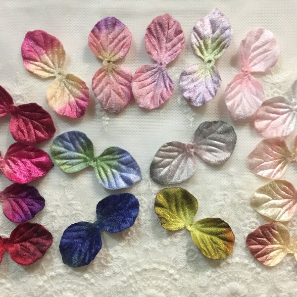 6pcs 2-3/8" Multicolor Velvet Leaves, Ombre Embossed Velvet Leaf, Fake Leaves, Artificial Leaves for DIY Millinery Craft Sewing Supply