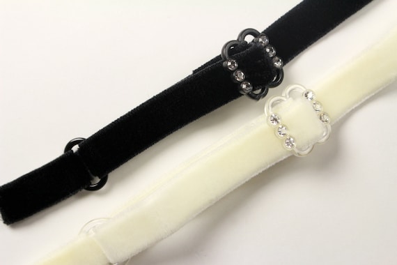 3/8 Sew in Black Ivory Velvet Rhinestone Buckle Bra Straps With NO End  Hooks, Stretch Elastic Bra Strap for Lingerie Decorative Bra V1012 -   Canada