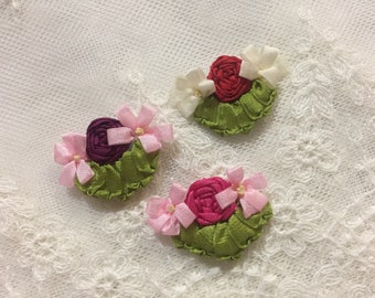 2 pcs vintage Vin Rouge Blanc Rose Ruban MAIN Ruban Brodé Travail Rosette Araignée Rose Daisy Fleur Applique| Ruban Roses Artisanat