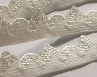 1 yard 1/2" width Vintage Off-White Elastic Trim with Decorative Scalloped Edge|Stretch Elastic for Lingerie Headband DIY Sewing Supplies