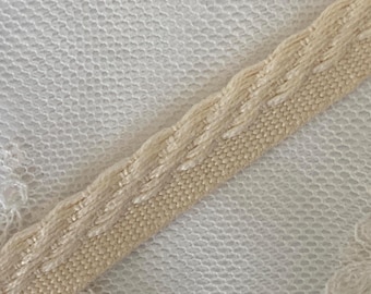 1/4" Ecru 100% Cotton Braided Piping Trim, Braid Flanged Piping Tape, Lip Cord Edge Trim, Natural Cotton Cord for Sewing, Upholstery, Craft