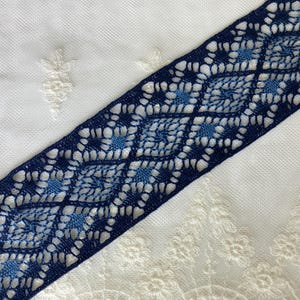 2.25&quot; Wide Boho Cotton Crochet Lace Trim in Night Blue Smoke Blue, Colorful Crochet Trim Ribbon for Sewing, Crafts, Accessories & Costumes
