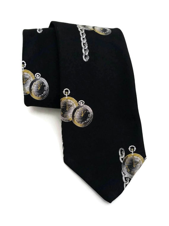 Vintage Pocket Watch novelty mens necktie,Superio… - image 1