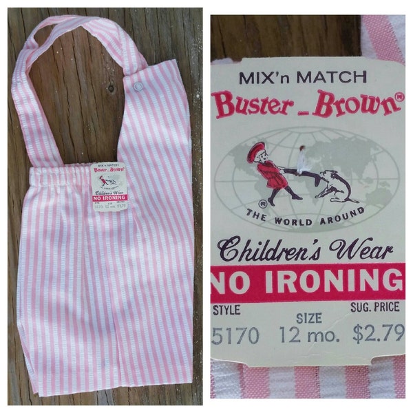 60's Deadstock Buster Brown Mix' N Match Girl's 12M Pink and White Seersucker Shorts Romper, 19-21 lbs, Made in USA, Rockabilly Baby