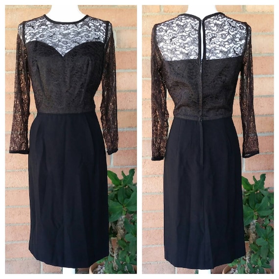 1960's Black Lace Dress Women's Dress Gothic Wedd… - image 1