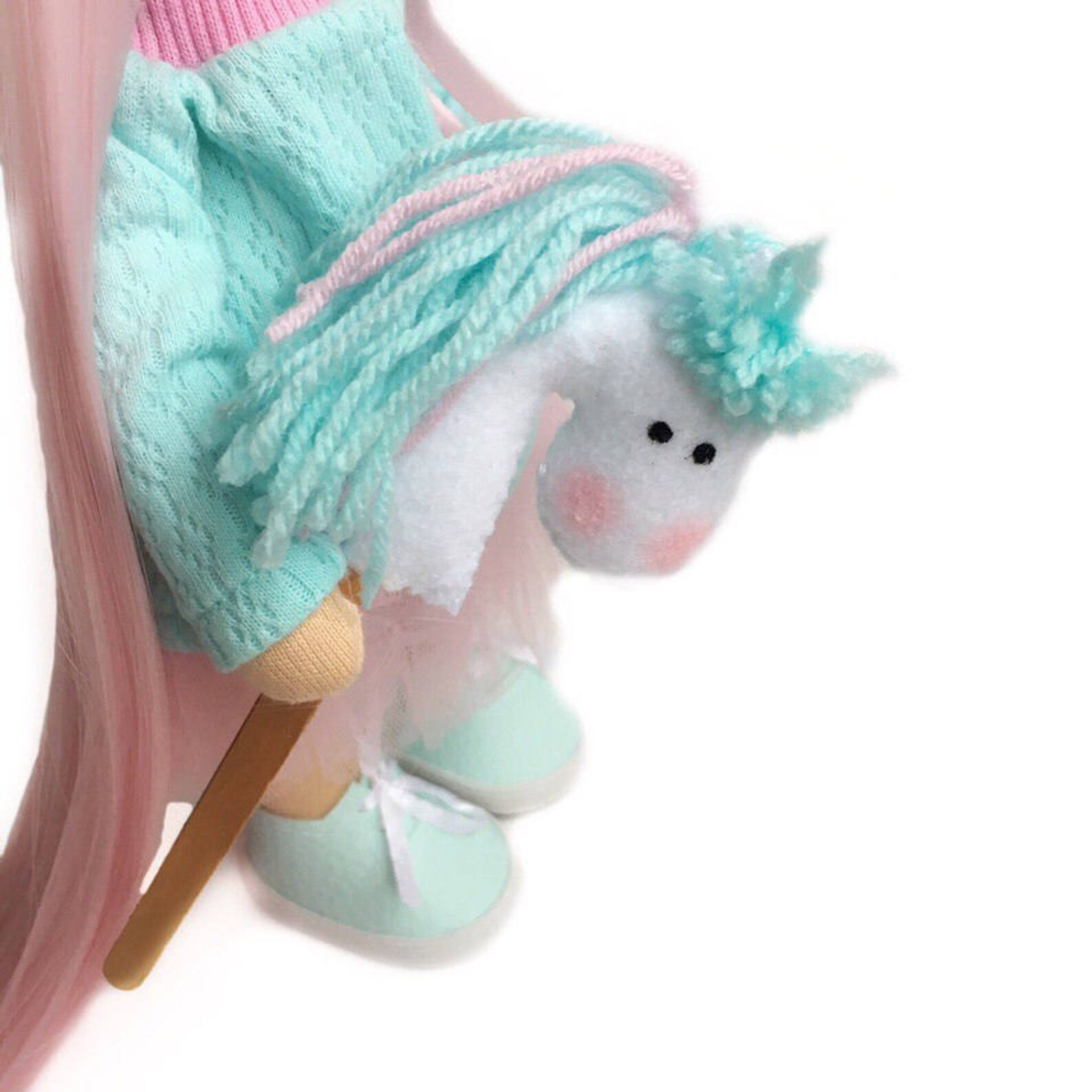 Unicorn Art Doll Cloth Rag Doll Soft Green Doll Textile Gift Etsy