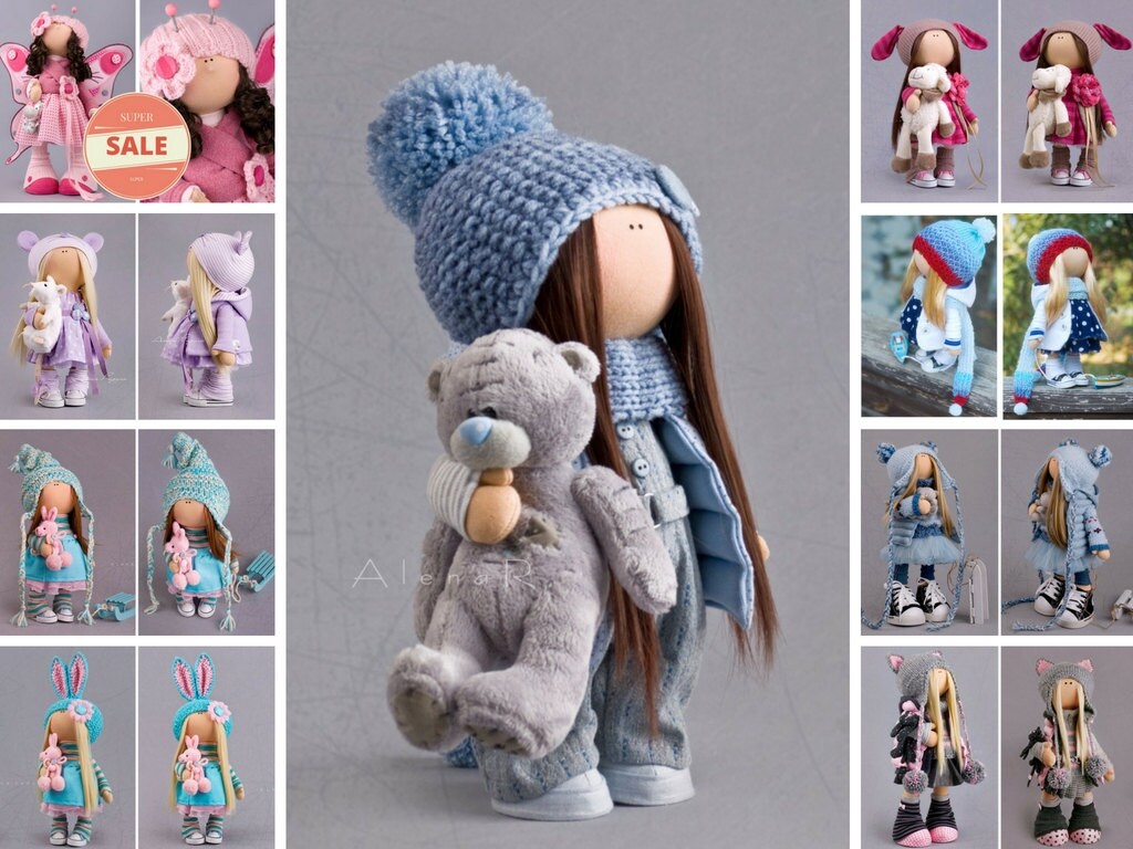 Cloth doll Fabric doll Textile doll Winter doll Blue doll Soft Etsy