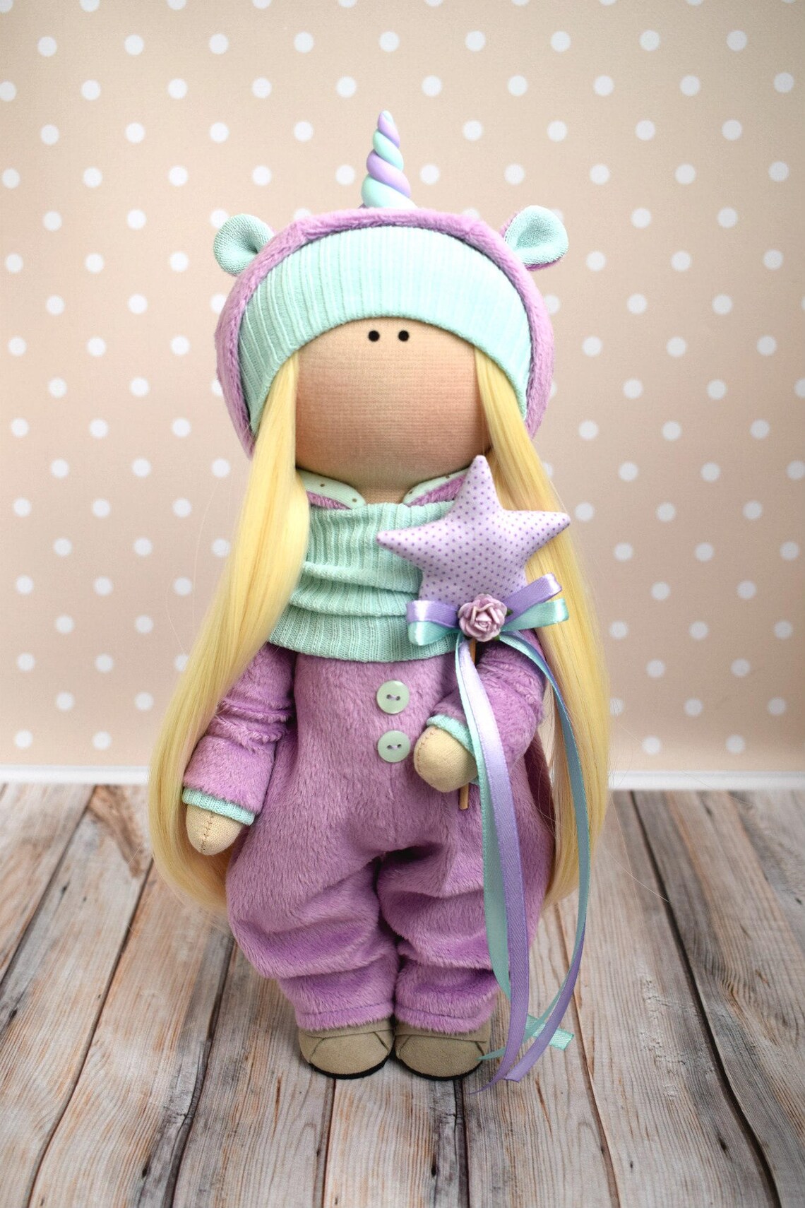 Unicorn Art Doll Handmade Soft Doll Fabric Rag Doll Textile Etsy