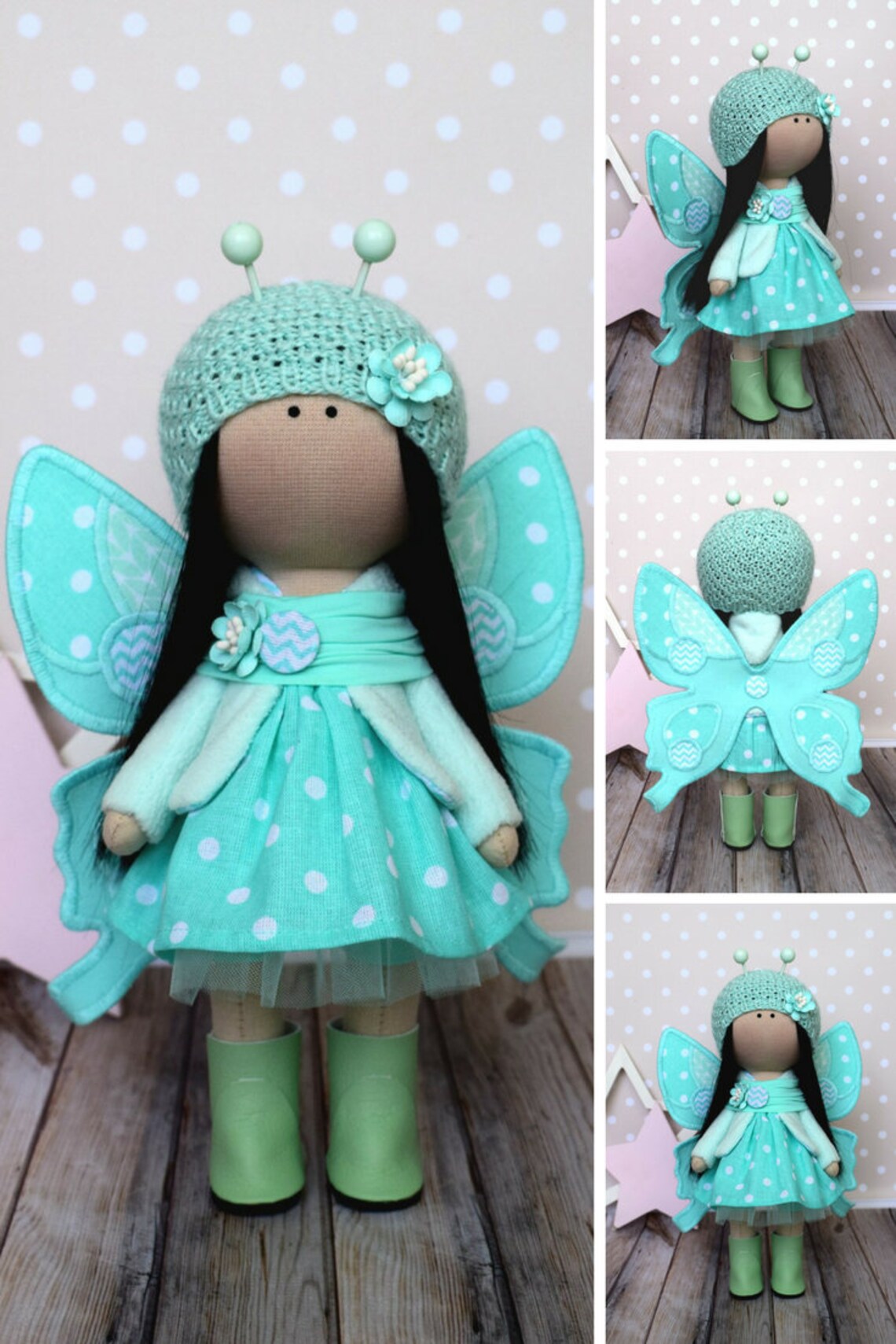 Butterfly Doll Rag Doll Cloth Doll Fabric Doll Textile Doll Etsy