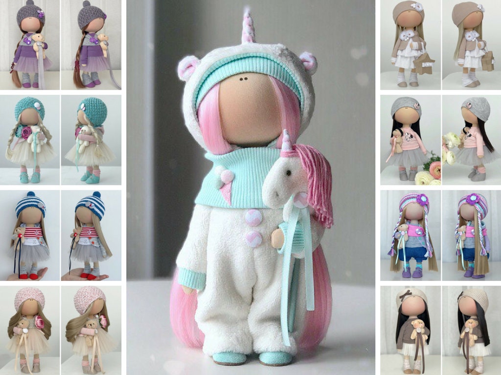 Unicorn Art Doll Handmade Fabric Doll Poupée Tilda Doll Etsy