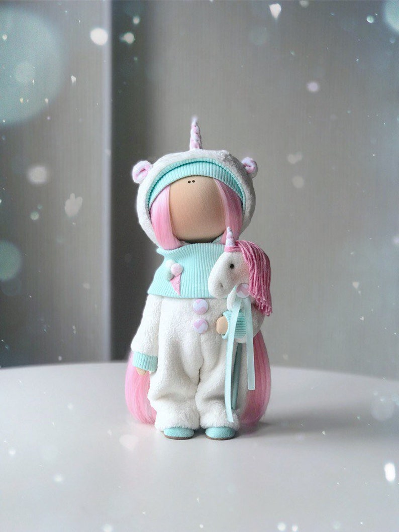 Unicorn Art Doll Handmade Fabric Doll Poupée Tilda Doll Etsy