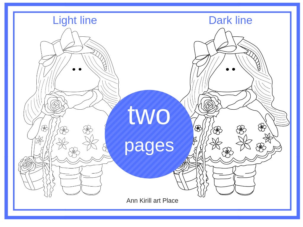 Color Me Rag Doll Coloring Doll Digital Stamp Handmade | Etsy