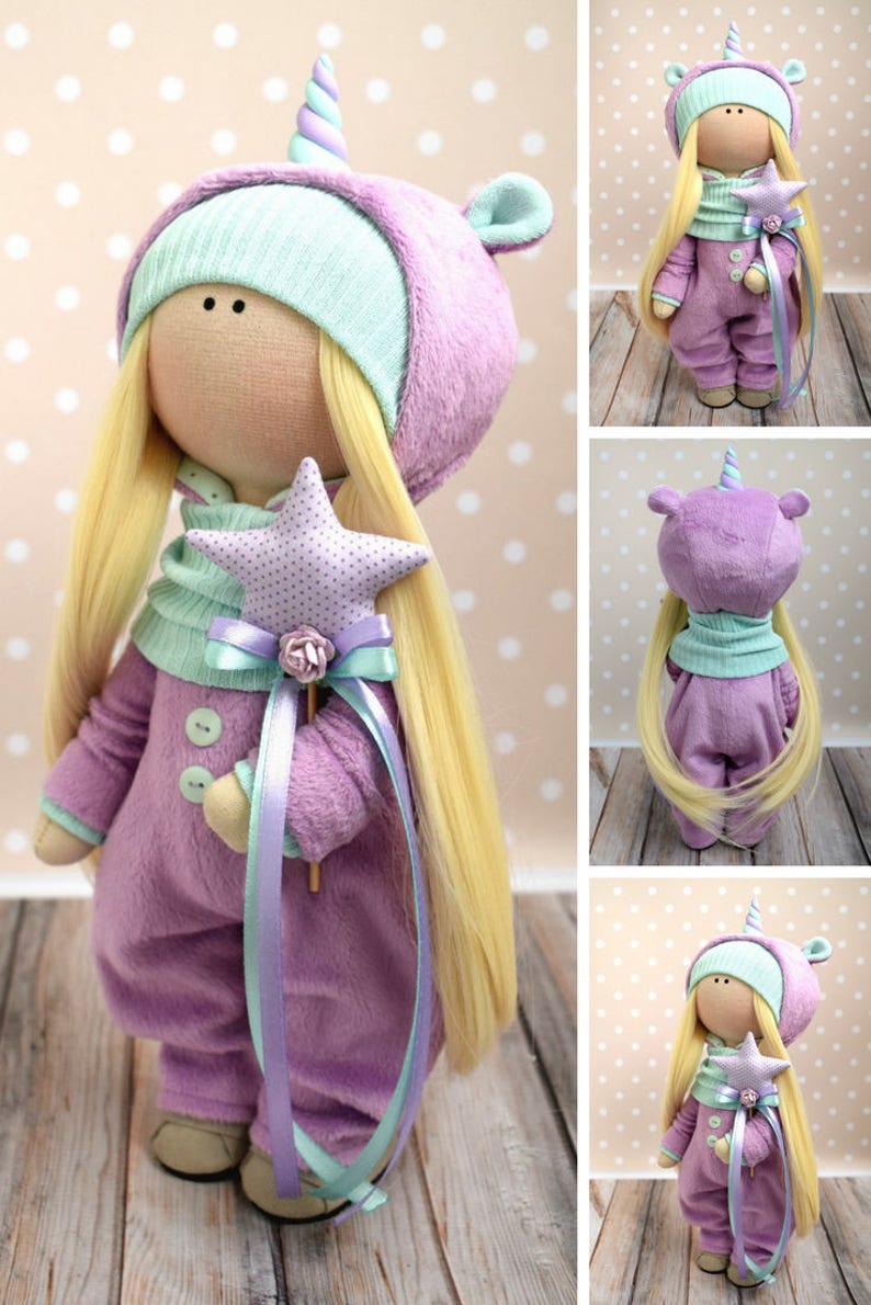 Unicorn Art Doll Handmade Soft Doll Fabric Rag Doll Textile Etsy
