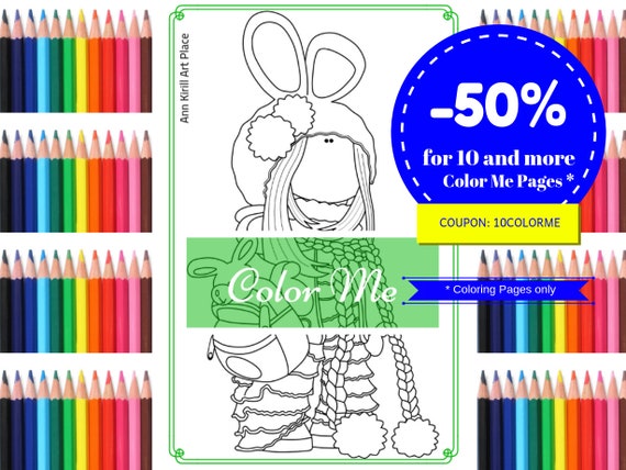 Download Color Me Girl Coloring Page Doll Digital Stamp Handmade Etsy