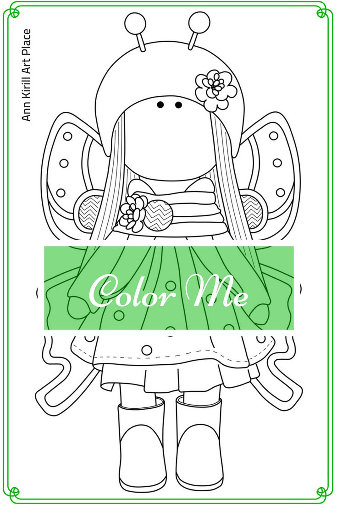 Color Me Doll Coloring Page Girl Digital Stamp Fabric Doll | Etsy