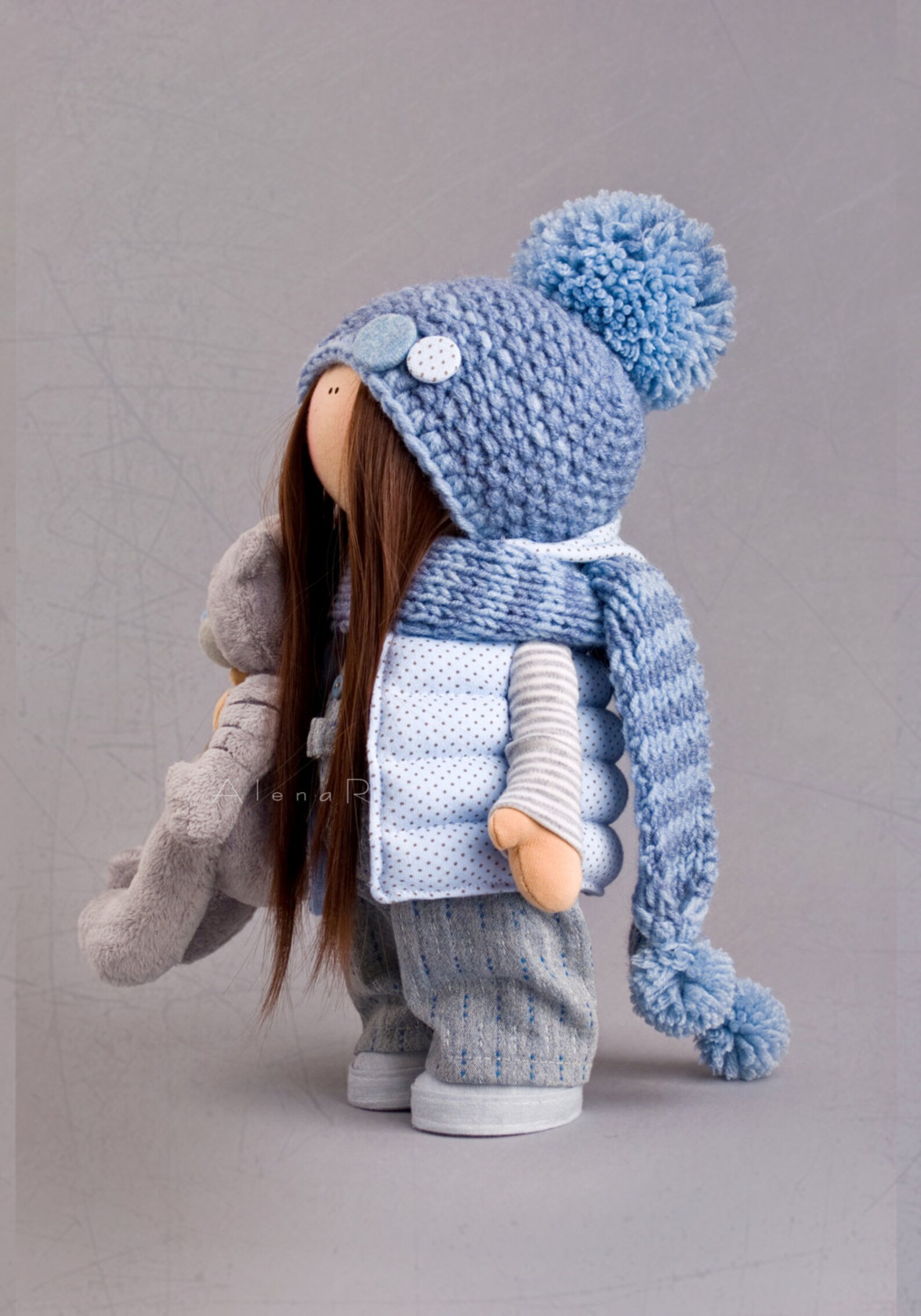 Cloth doll Fabric doll Textile doll Winter doll Blue doll Soft Etsy