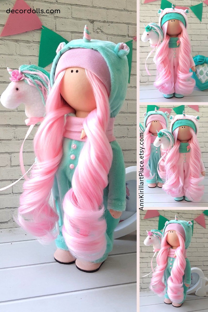 Unicorn Doll Handmade Nursery Decor Doll Collection Art | Etsy