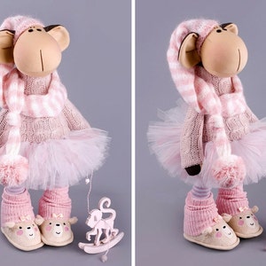 Monkey doll Christmas doll New Year toy Handmade doll Pink | Etsy