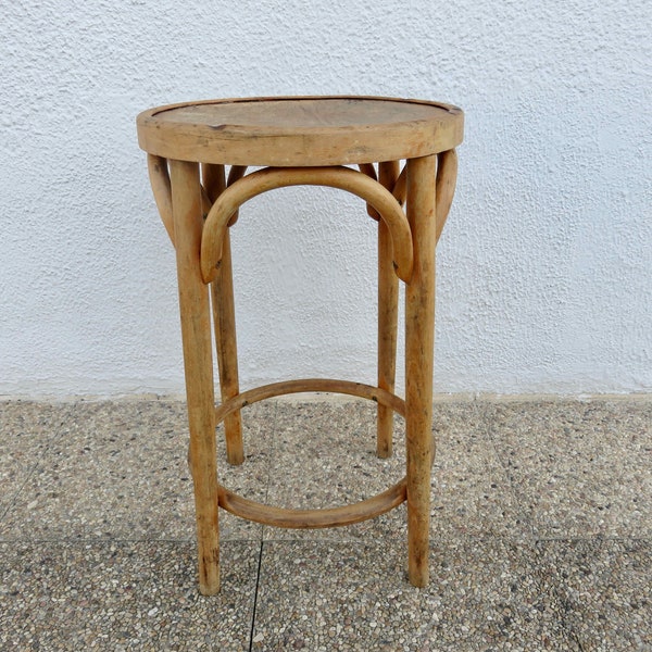 Ancien tabouret BAUMANN, signé, tabouret haut de bistrot, en bois, Art Deco, 1920 1930 20's 30's old vintage wood bistro stool