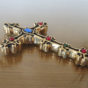Wall cross, ceramic and cabochons 1950 1960 50&#39;s 60&#39;s in the style of Mithé ESPELT, François LEMBO, French vintage ceramic cross