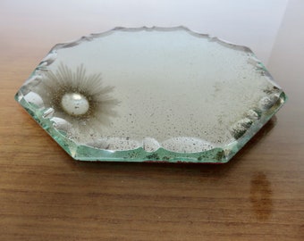 Antique octagonal, beveled Art Deco mirror, 1930s-1940s mid-century French vintage beveled mirror