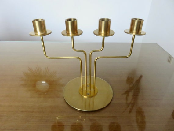 Großer „IKEA“-Kerzenständer aus Messing, „Pärlband“-Modell, 4 Kerzen, 1990, Vintage-Kerzenhalter im schwedischen Design der 90er Jahre