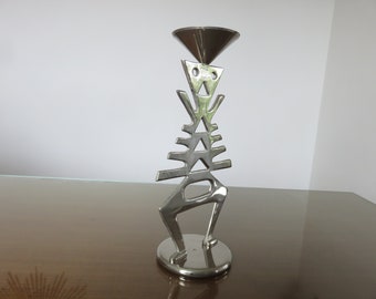 Ethnic &quot;skeleton&quot; candle holder in nickel-plated brass 1980 80&#39;s old vintage design candle holder era Memphis
