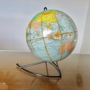 Mapa del mundo, globo terráqueo, Girard y Barrère mediados del siglo 1960 1970 años 60 70 globo terráqueo francés vintage