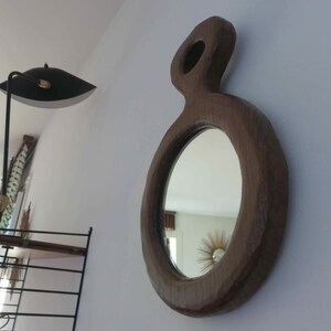 wall mirror, in solid gouge-cut wood, free form, Marolles style 1940 40's old vintage French solid wood mirror