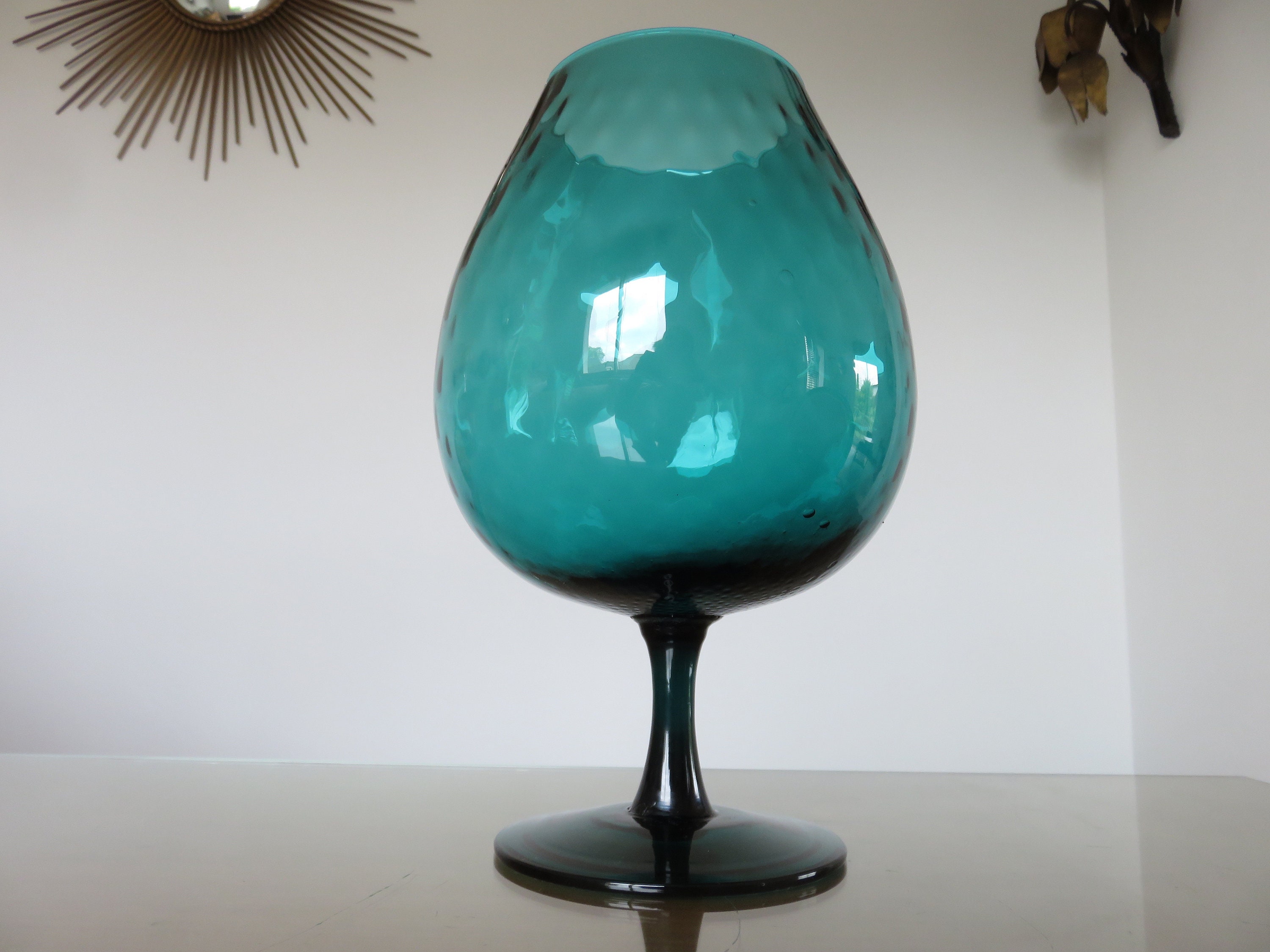 Rare Grand Vase Italy, Murano, en Verre Texturé, Bleu Vert Turquoise Mid Century 1960 1970 60's 70's