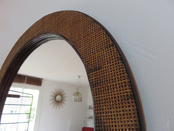 Large Round Wall Mirror In Rattan Caning French Manufacture Round Wall Mirror In Rattan Caning