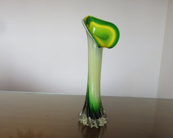 vase, soliflore "ARUM" in yellow and green MURANO glass mid century 1960 1970 60's 70's vintage Murano glass vase